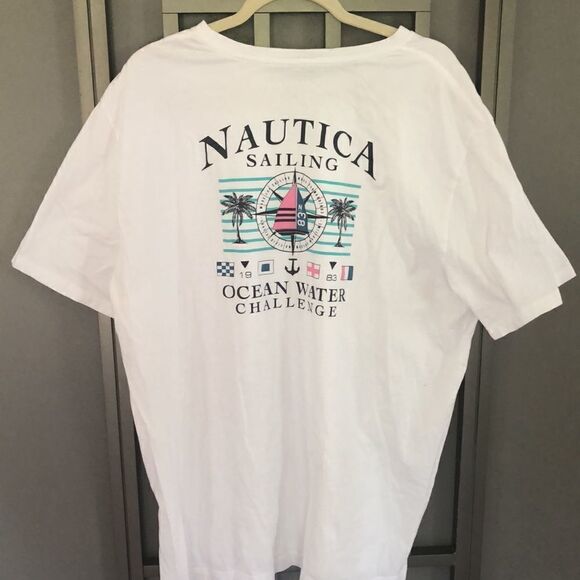 Vintage Nautica 80s sailing graphic white short sleeve T-shirt XXL - Picture 2 of 5